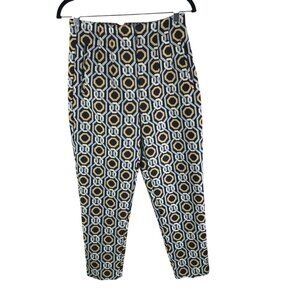 Zara Womens Geometric Print Tapered Pants Pockets Black Gray Yellow M